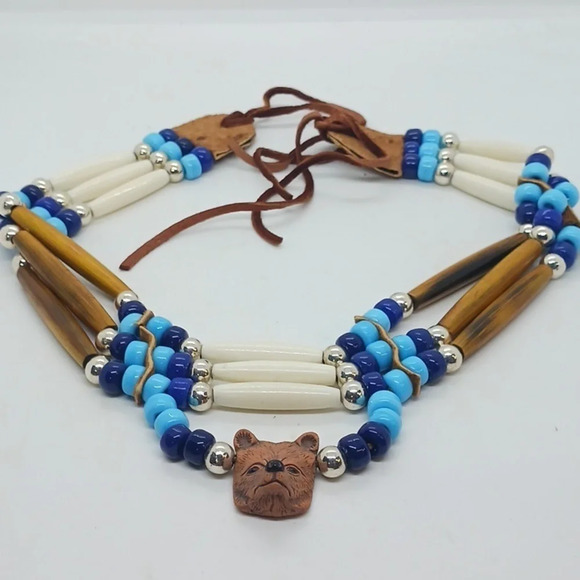 NEW HANDMADE UNISEX TRIBAL CHOKER NECKLACE WITH BROWN BEAR HEAD